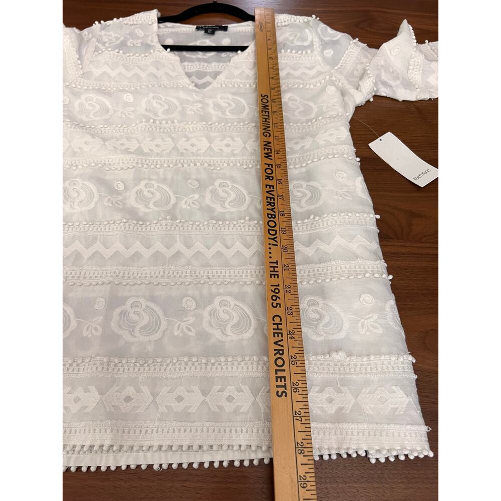 NWT Karen Kane Embroidered Cotton Tunic Top White Petite MP Boho $128 - Picture 9 of 10